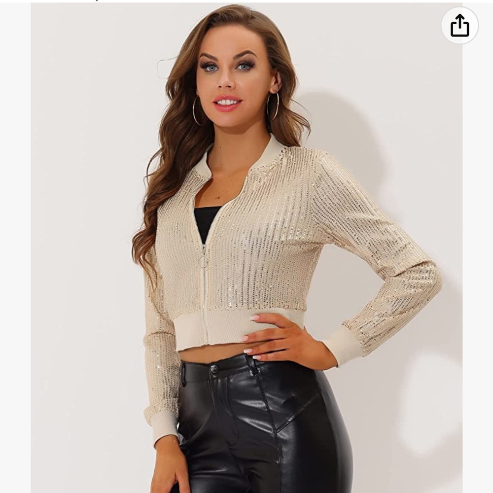 NWT Allegra K sequin bomber jacket